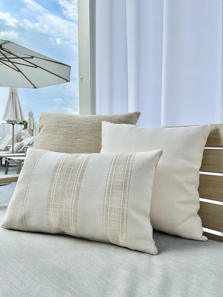 Beach Club Beige Stripe Indoor and Outdoor Pillow by Anaya