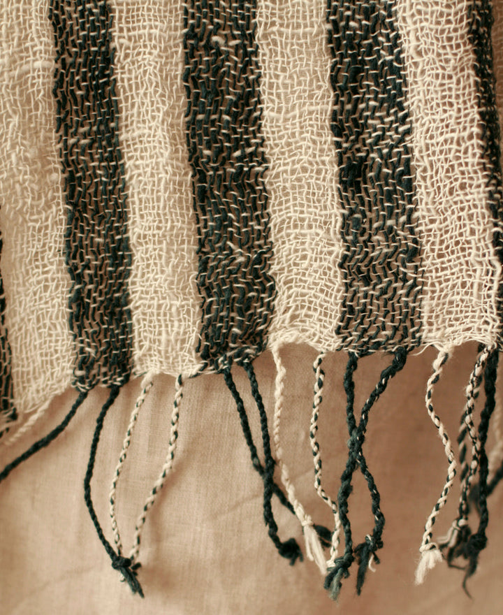 Fatima Hand-loomed Raw Cotton Scarf, in Black by BrunnaCo