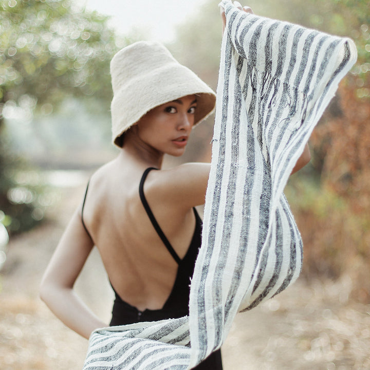Fatima Hand-loomed Raw Cotton Scarf, in Black by BrunnaCo