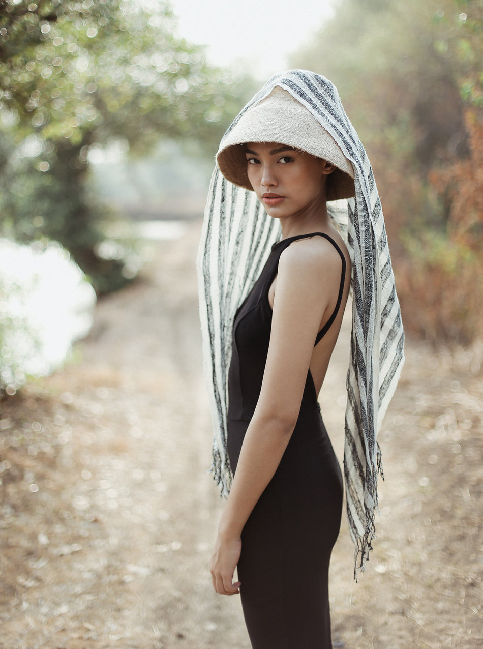 Fatima Hand-loomed Raw Cotton Scarf, in Black by BrunnaCo