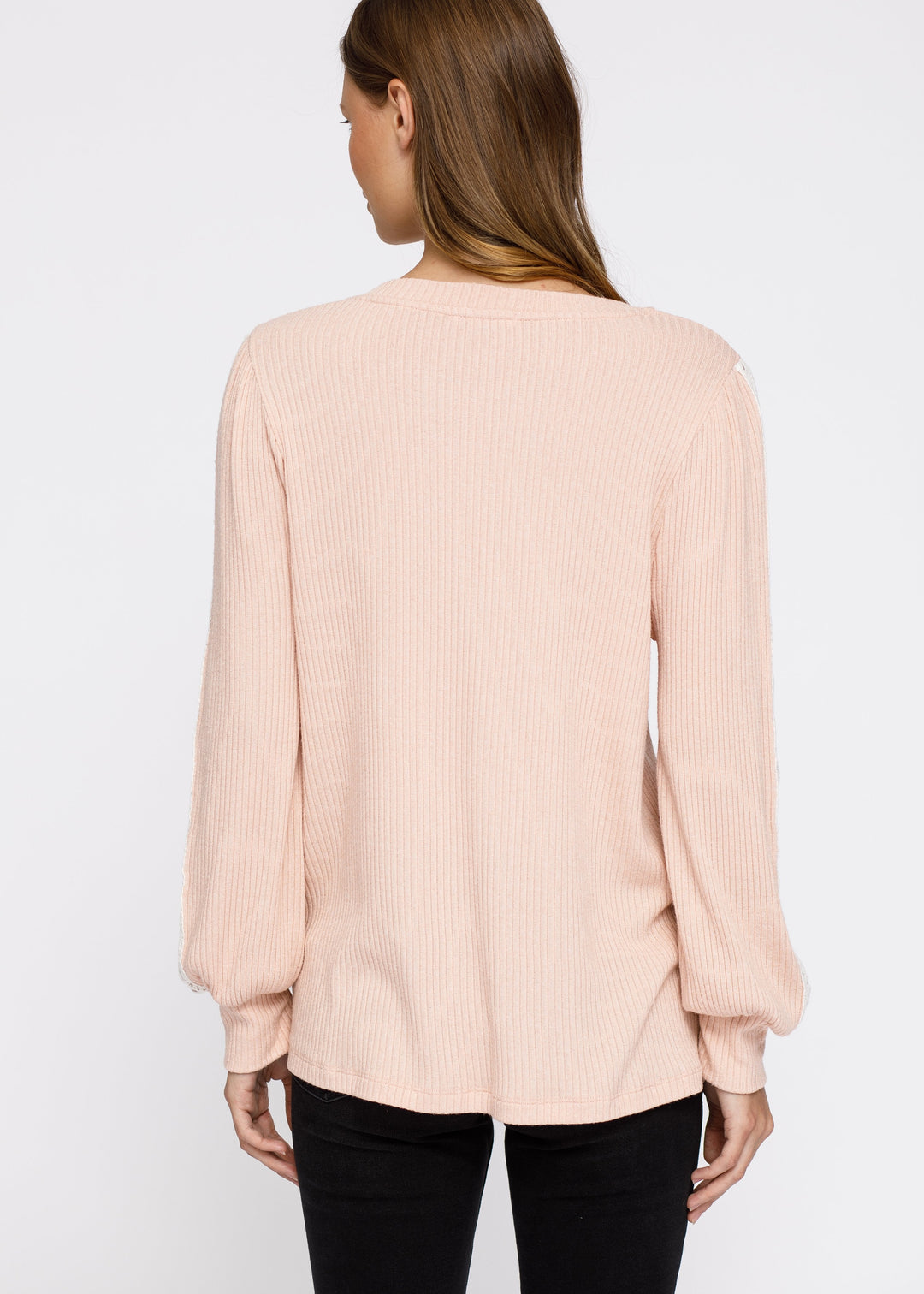 Women's Round Neck Sweater With Long Cuff Sleeves in Blush by Shop at Konus