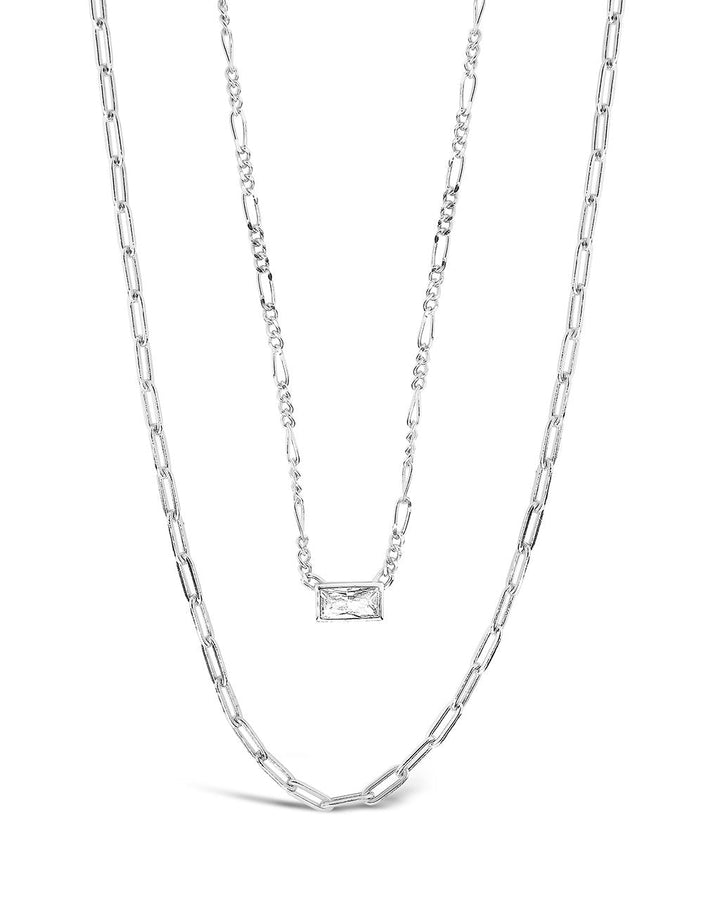 Delicate Sterling Silver 2 Layer Chain Necklace with Baguette CZ Charm by Sterling Forever