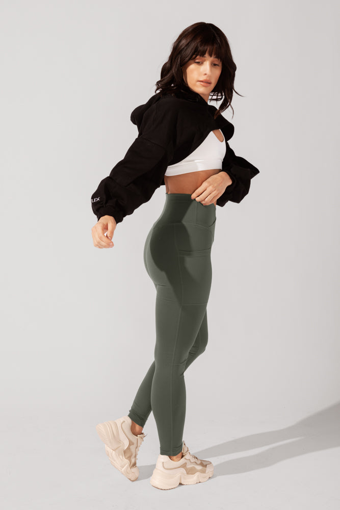 High Rise Crisscross Hourglass Legging™ with Pockets - Dark Sage by POPFLEX®