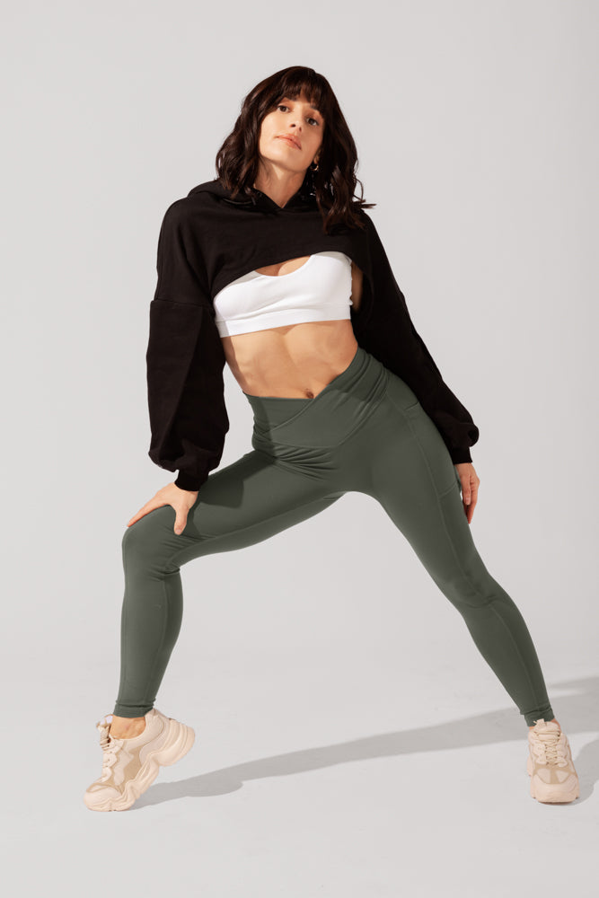 High Rise Crisscross Hourglass Legging™ with Pockets - Dark Sage by POPFLEX®