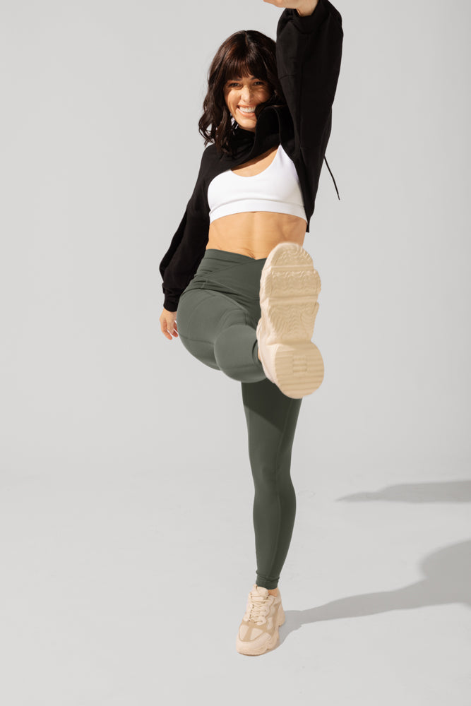 High Rise Crisscross Hourglass Legging™ with Pockets - Dark Sage by POPFLEX®