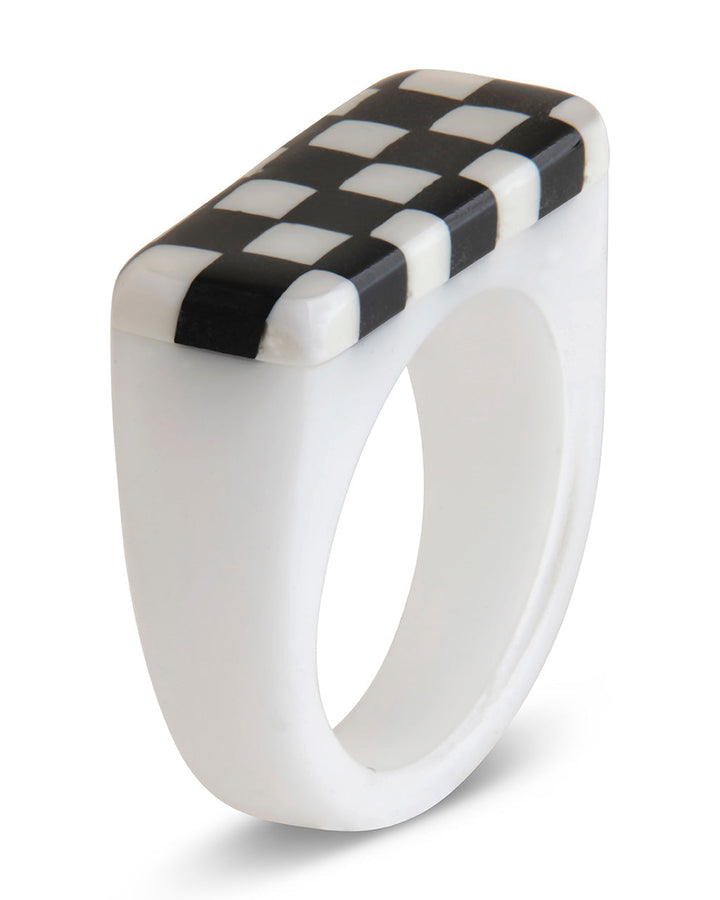 Retro Chequer Ring by Sterling Forever