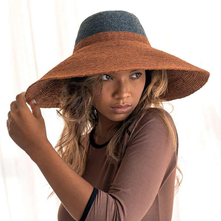 RIRI DUO Jute Straw Hat, in Burnt Sienna & Black by BrunnaCo