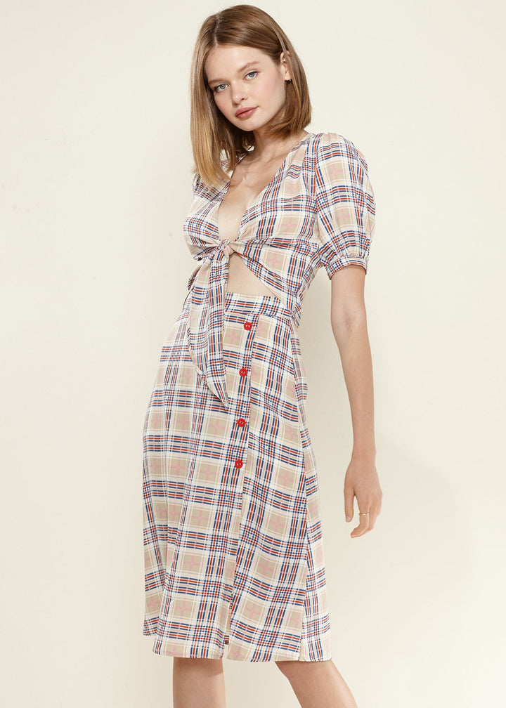 Multi Check Front Tie Hem Blouse by Shop at Konus