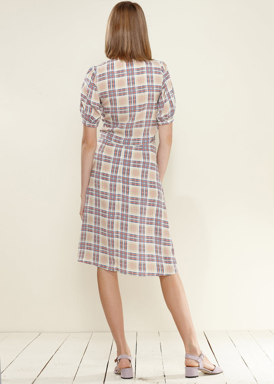 Multi Check Button Down Slit Skirt by Shop at Konus