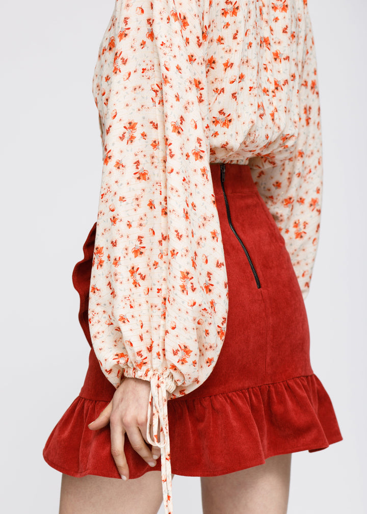 Fall Garden Wrap Front Crop Blouse In Coral Gold by Shop at Konus