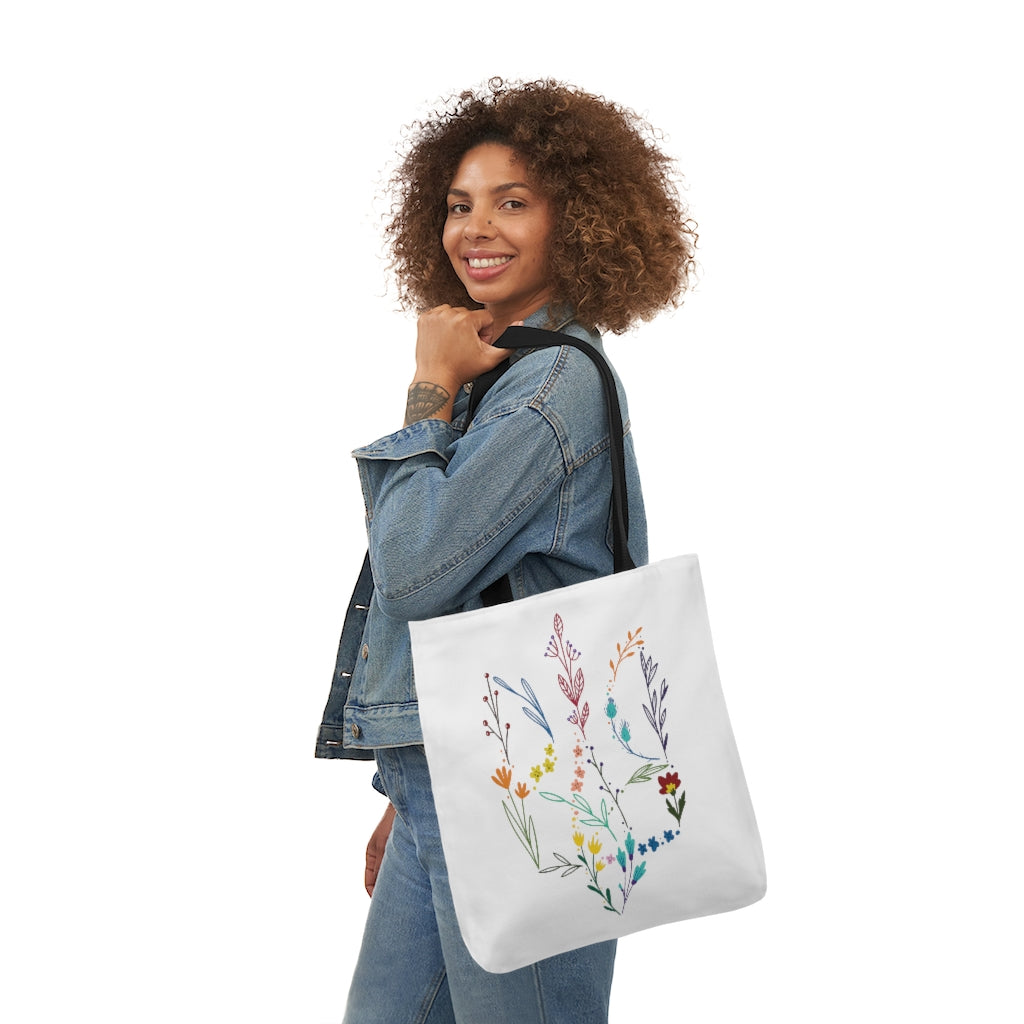 Floral Tryzub Canvas Tote Bag