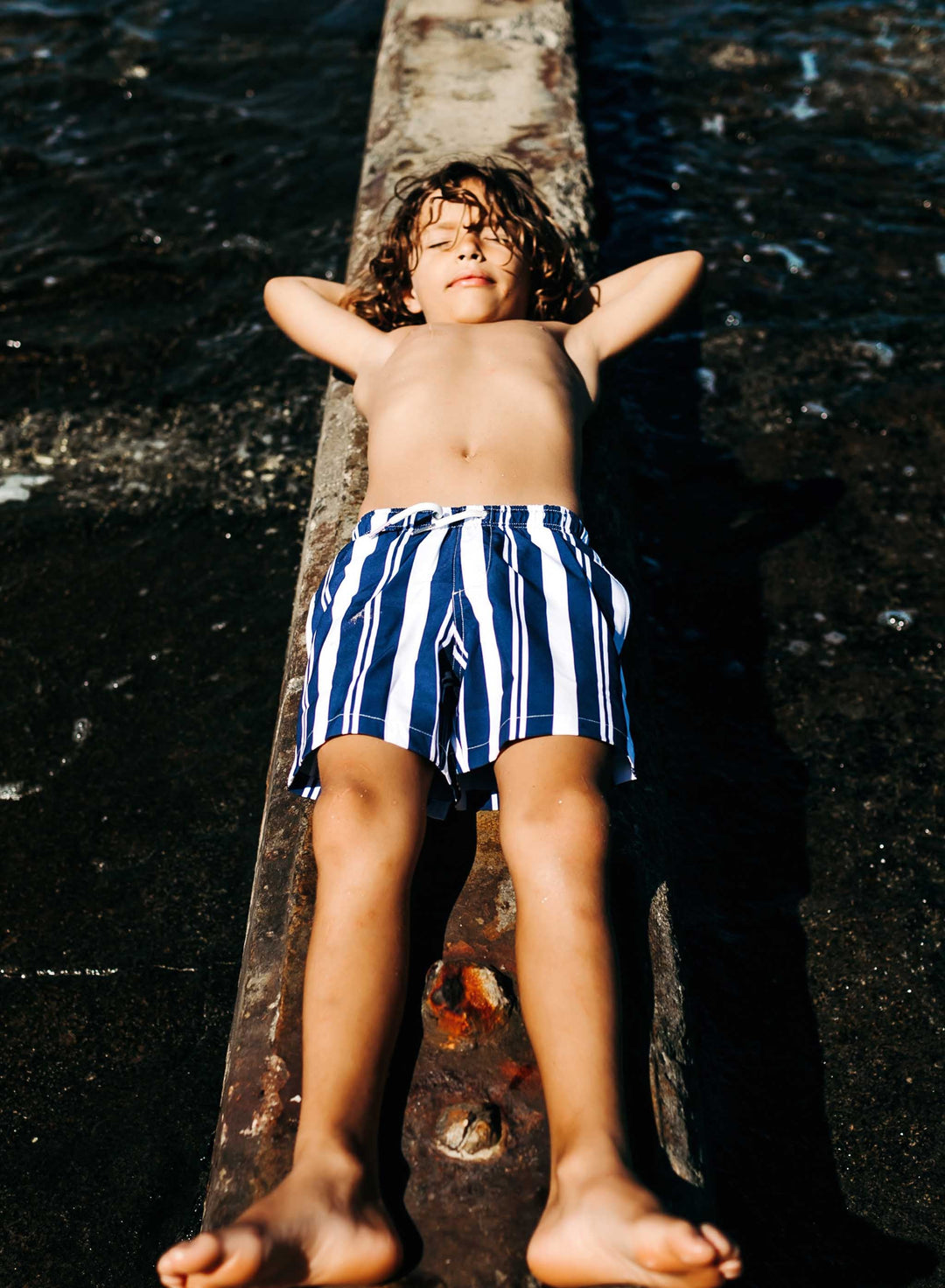 Navy Stripes - Kids Swim Trunks by Bermies Swimwear